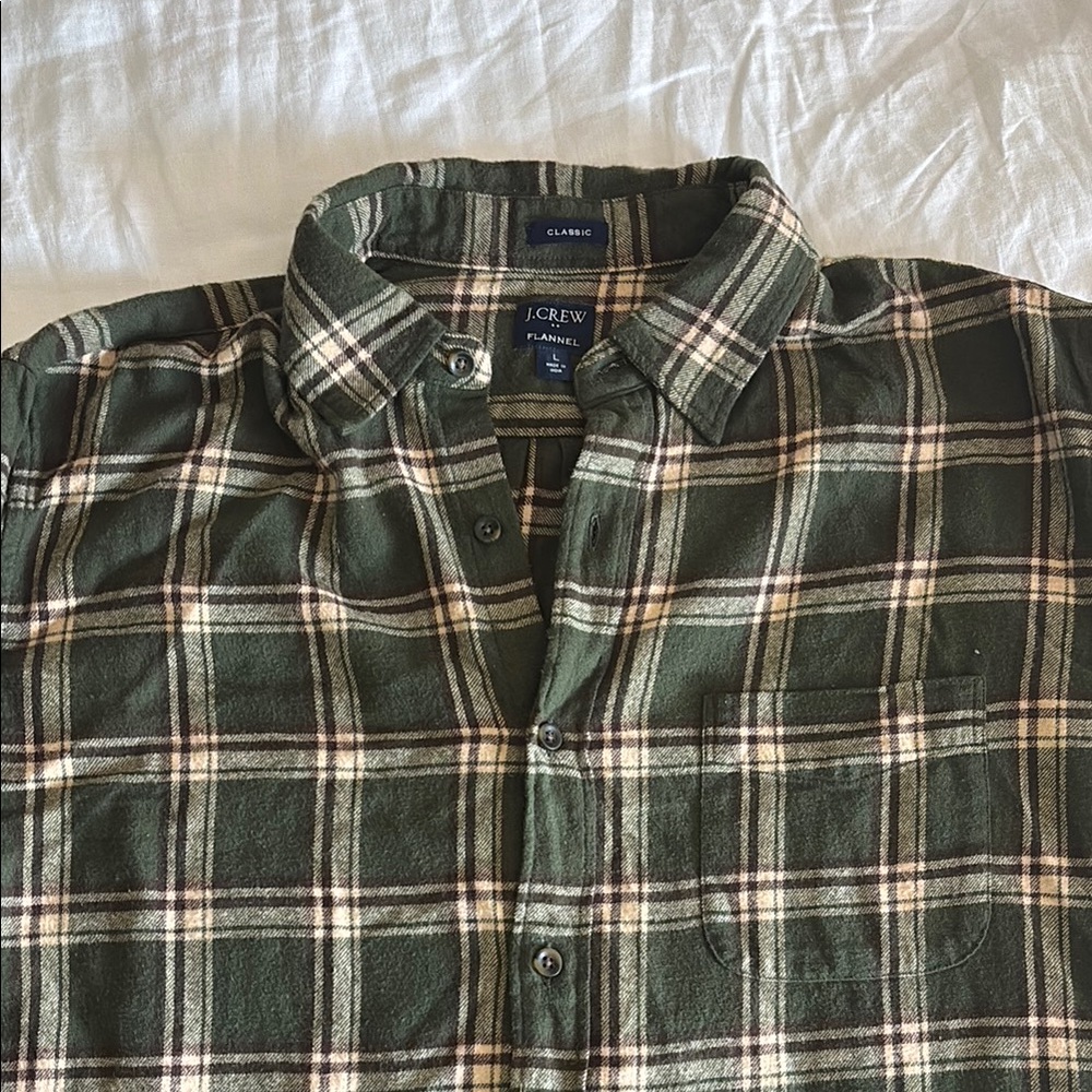 J. Crew Green and Cream Flannel Button Down Shirt